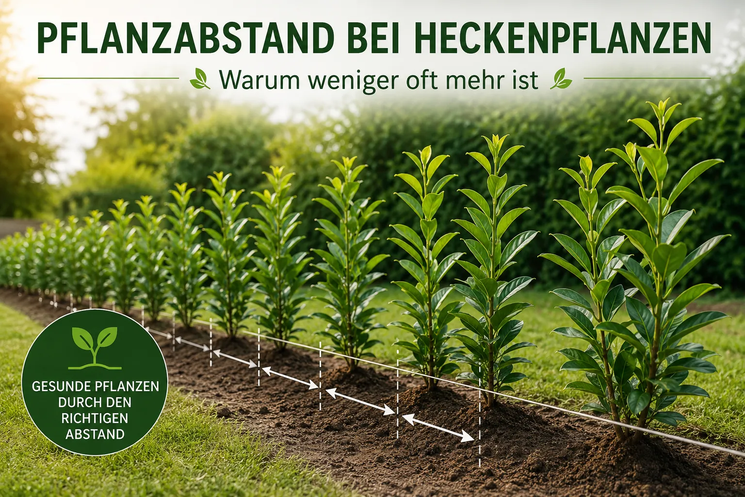 Pflanzabstand bei Heckenpflanzen – junge Heckenpflanzen mit optimalem Abstand für gesundes Wachstum und eine dichte Hecke.
